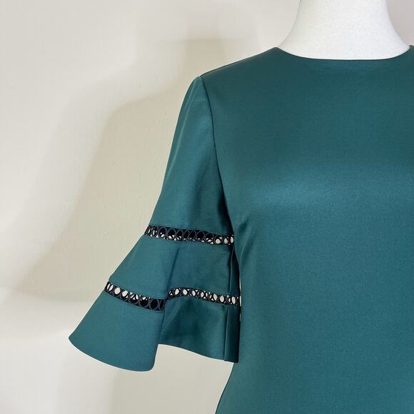Ted Baker | Filnio Forest Green Bell Sleeve Fitted Sheath Cocktail Work Dress 2 - Picture 4 of 11